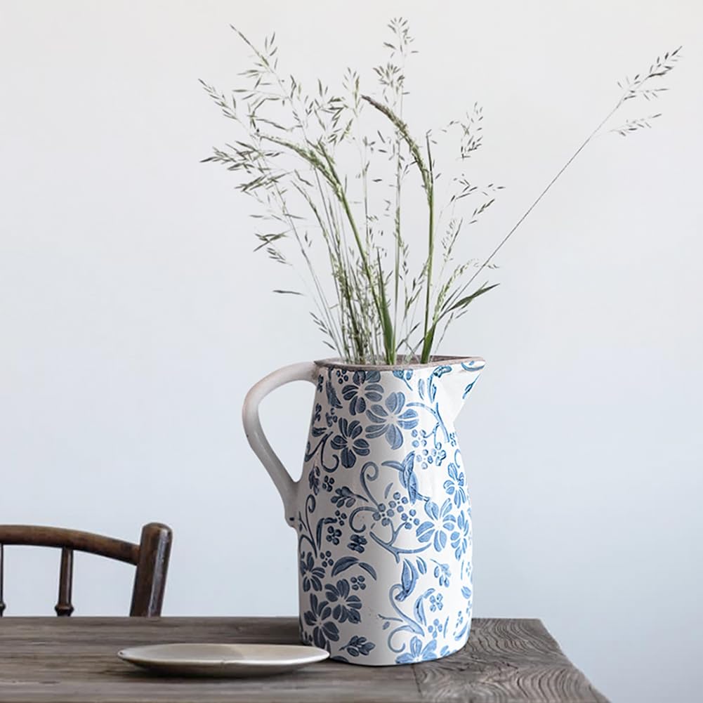 Amazon.co.jp: XIUWOUG ヴィンテージ ブルーとホワイト 花瓶